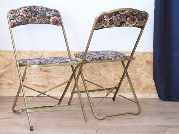 2 chaises pliantes à tapisserie fleurs CHAISOR