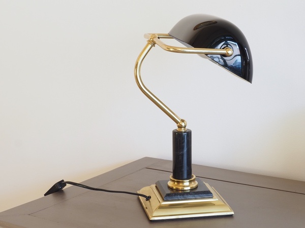 Lampe de banquier/notaire/bibliothèque noir marbre et laiton