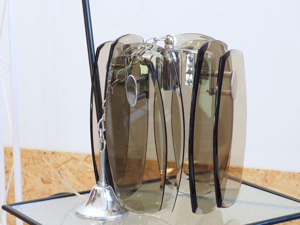 Lustre italien VECA FONTANA ARTE en verre fumé