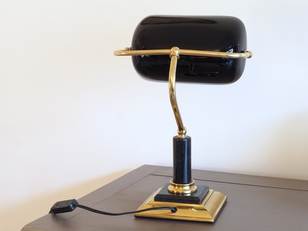 Lampe de banquier/notaire/bibliothèque noir marbre et laiton