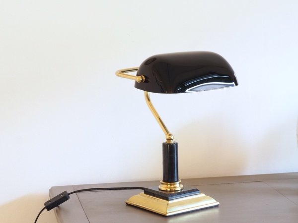 Lampe de banquier/notaire/bibliothèque noir marbre et laiton