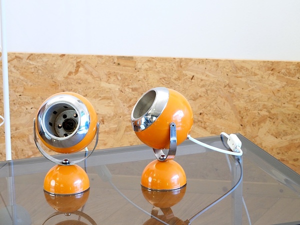 Paire de lampes EYEBALL orange Space Age