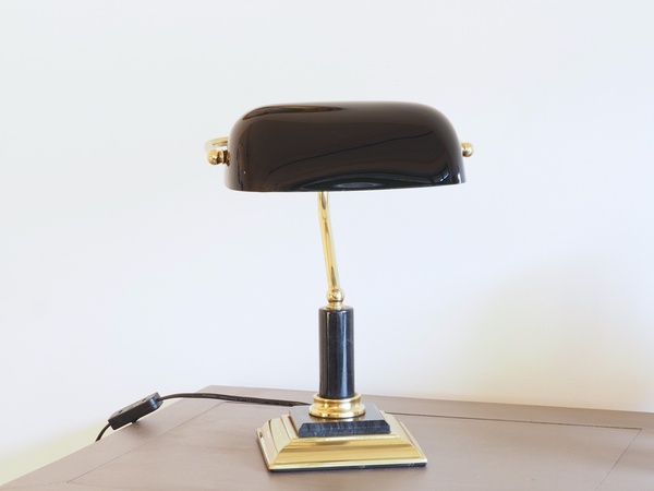 Lampe de banquier/notaire/bibliothèque noir marbre et laiton