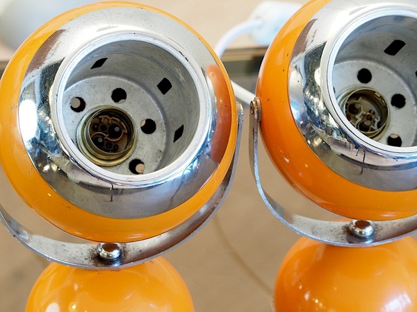 Paire de lampes EYEBALL orange Space Age