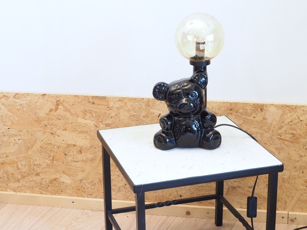Lampe ourson en céramique et globe ambré vintage