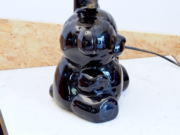 Lampe ourson en céramique et globe ambré vintage